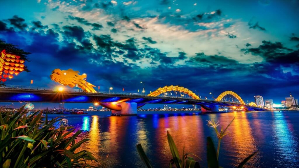 Da Nang, Vietnam: Dragon bridge at sunset which is considered as the icon of Da Nang city.